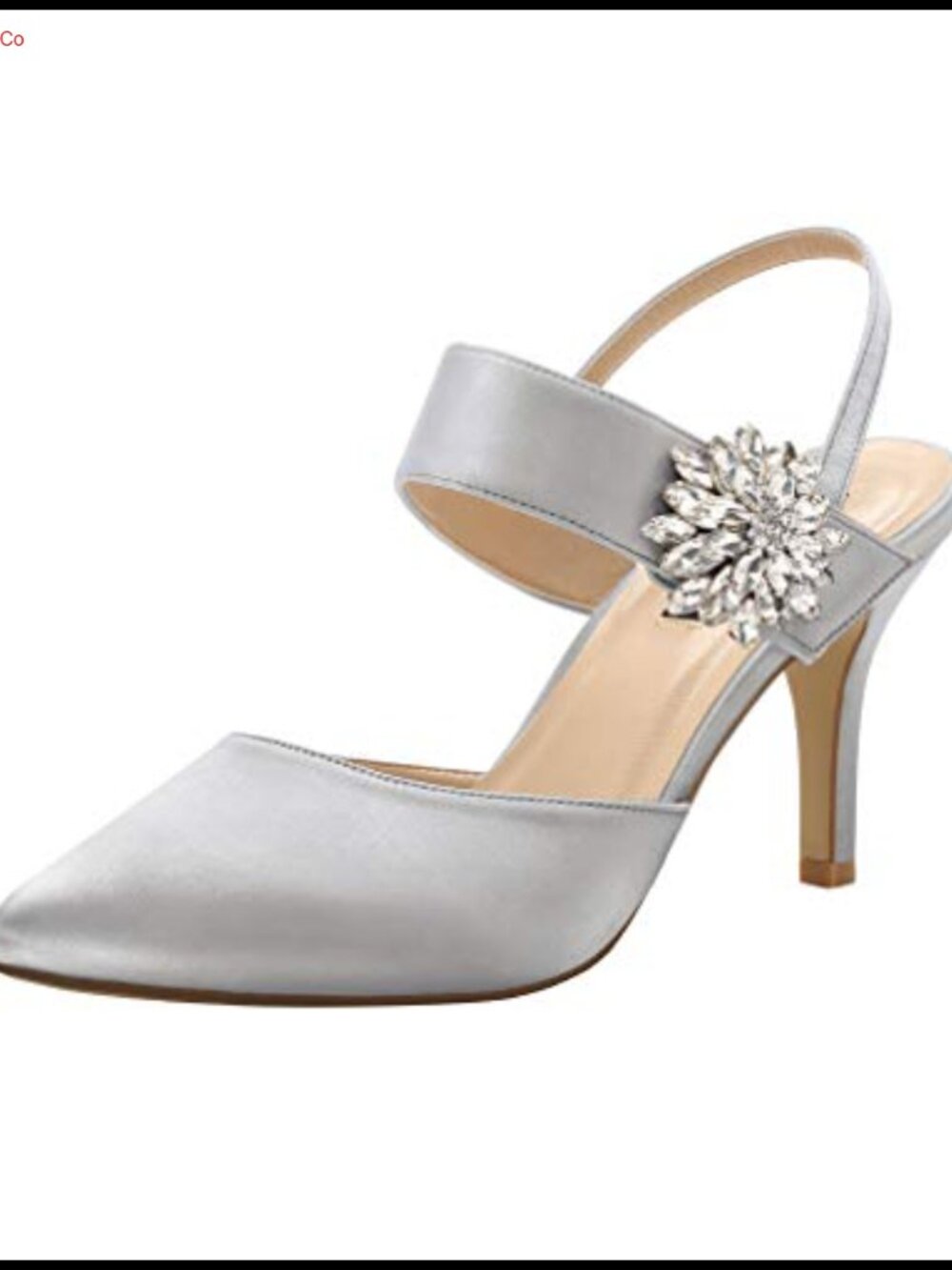 ERIJUNOR Mid Heel Slingback Satin Dress Pumps Pointed Toe Rhinestone Brooch